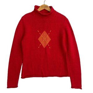 Vintage 90s Mock Neck Sweater Size S Red Argyle NWT Deadstock Grunge High Sierra